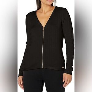 Calvin Klein Black Ribbed Zip Up Front Sweater Size Medium EUC Like new